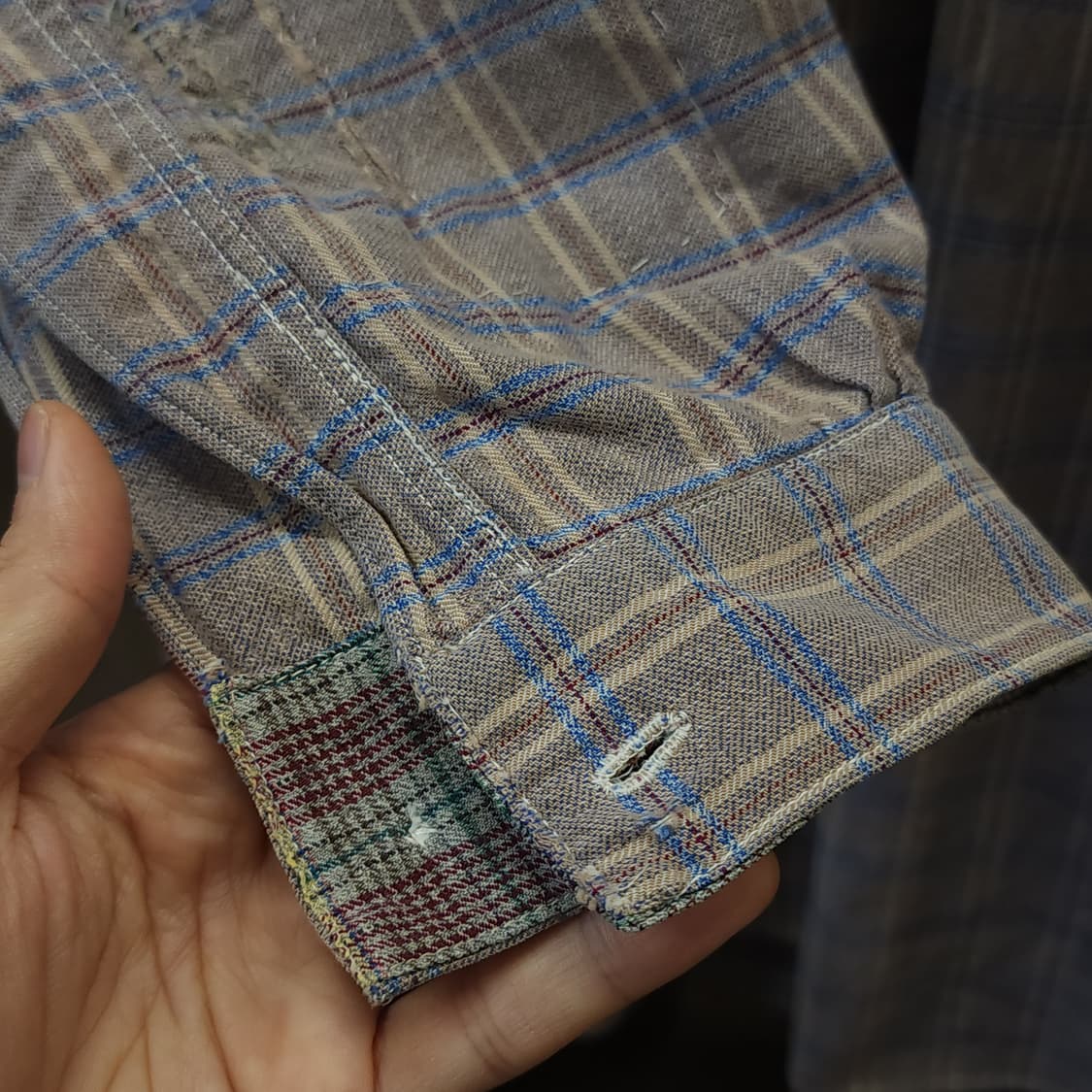 60s 프랑스 워크셔츠 가드너 빈티지 셔츠 라이트 퍼플 롱 튜닉 셔츠 L 상품이미지9