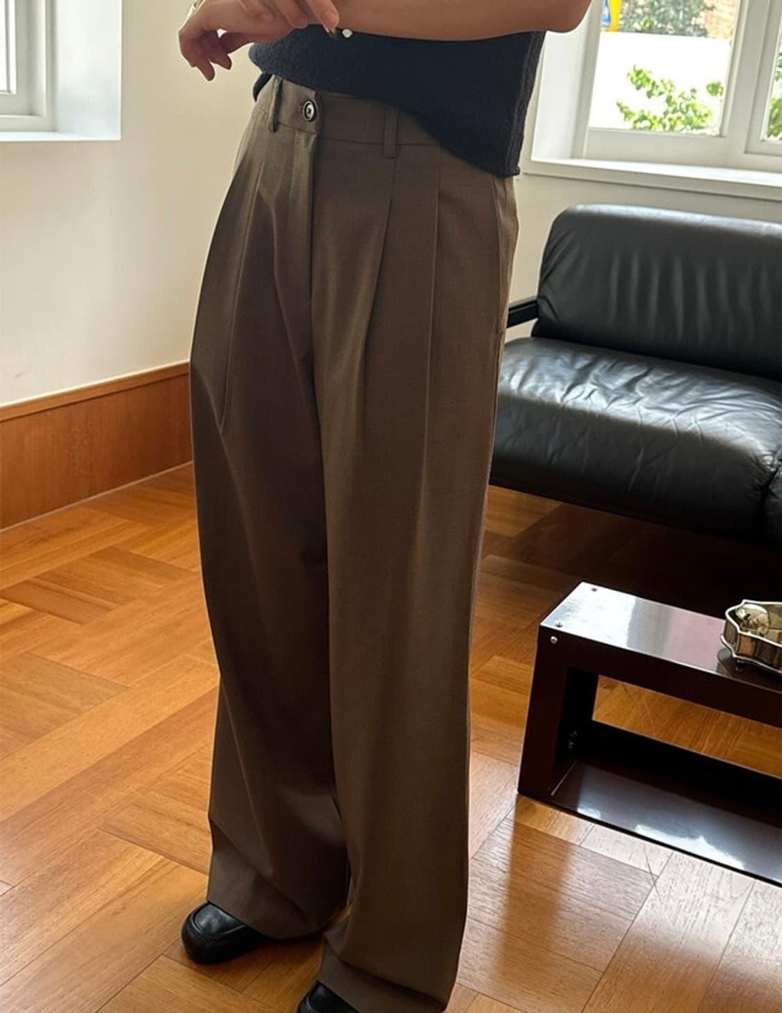 킨다베이지 핀턱 슬랙스(모카브라운, 롱버전/L) 상품이미지3