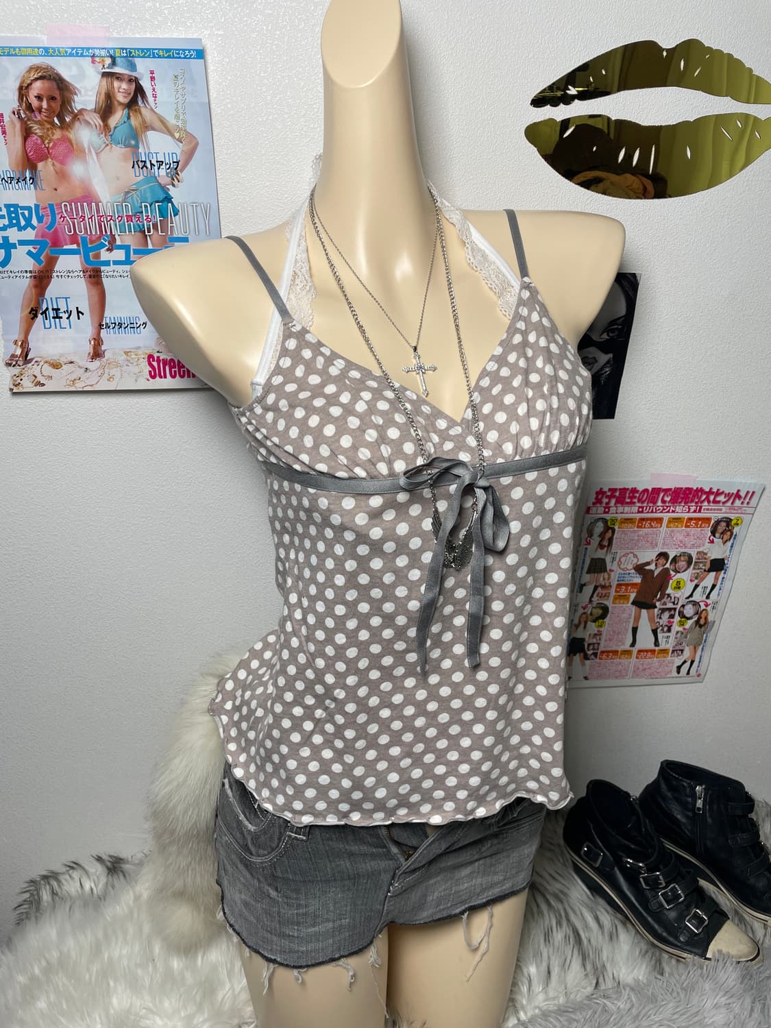 Set)러블리 갸루 연노랑 슬리브리스 가디건 레이스 스커트 세트 상품이미지5