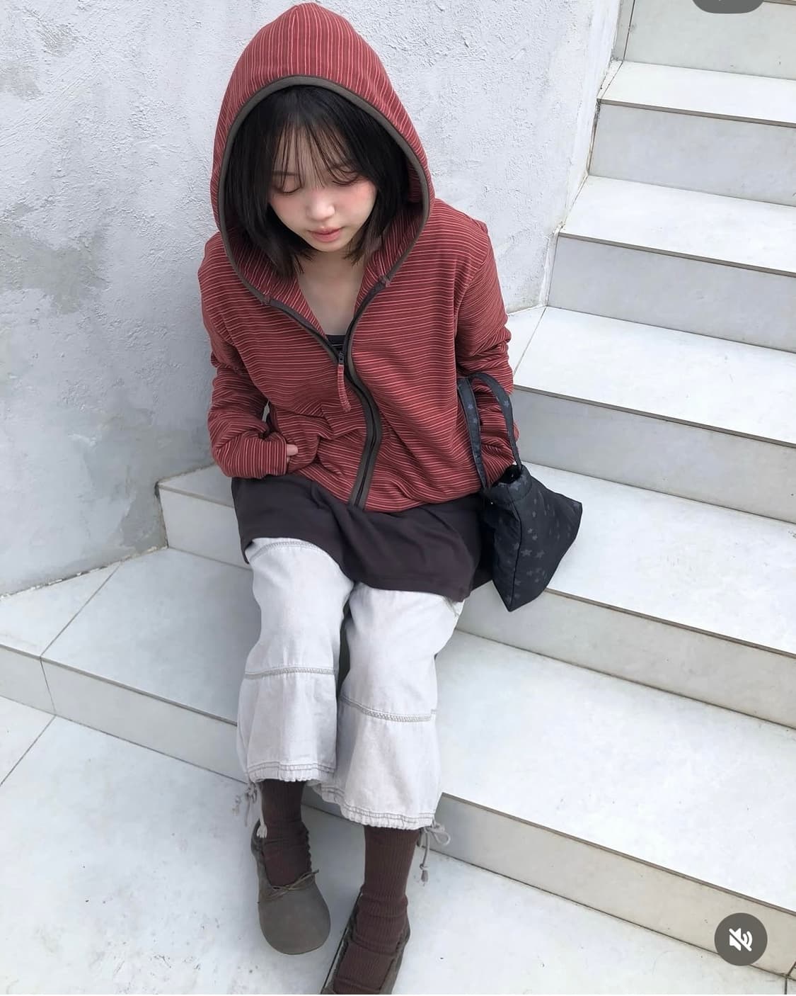 COYSEIO 코이세이오 스트라이프 플리스 후드 집업 레드  상품이미지5