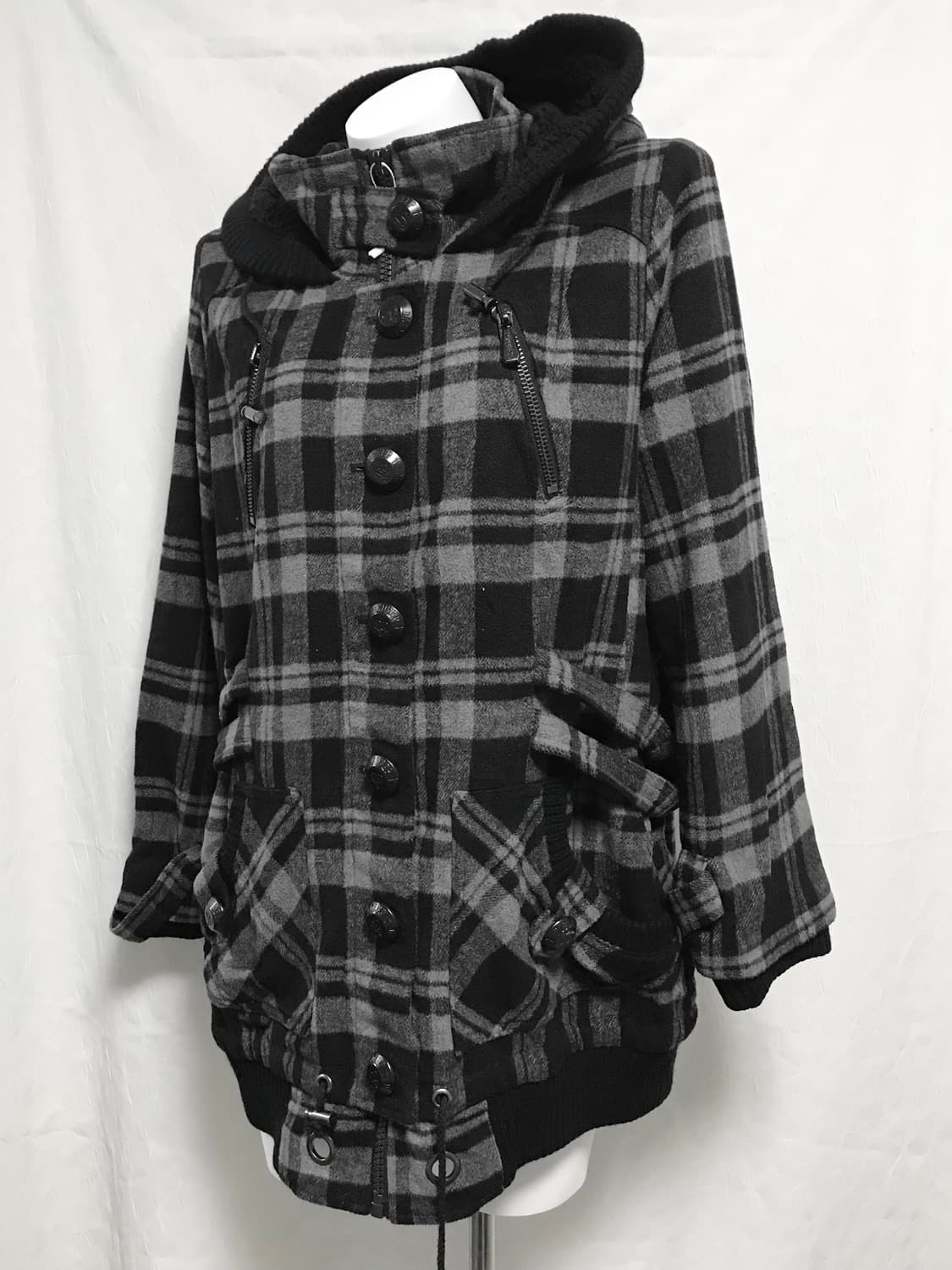 빈티지 digdeep 디그딥 펑크 벨트 디테일 하이넥 체크 점퍼 상품이미지3