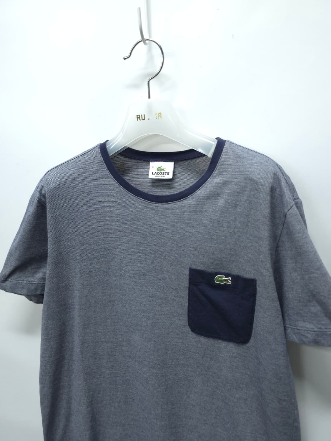 라코스테 남성 네이비 스트라이프 포켓 반팔 티셔츠(95) 상품이미지2
