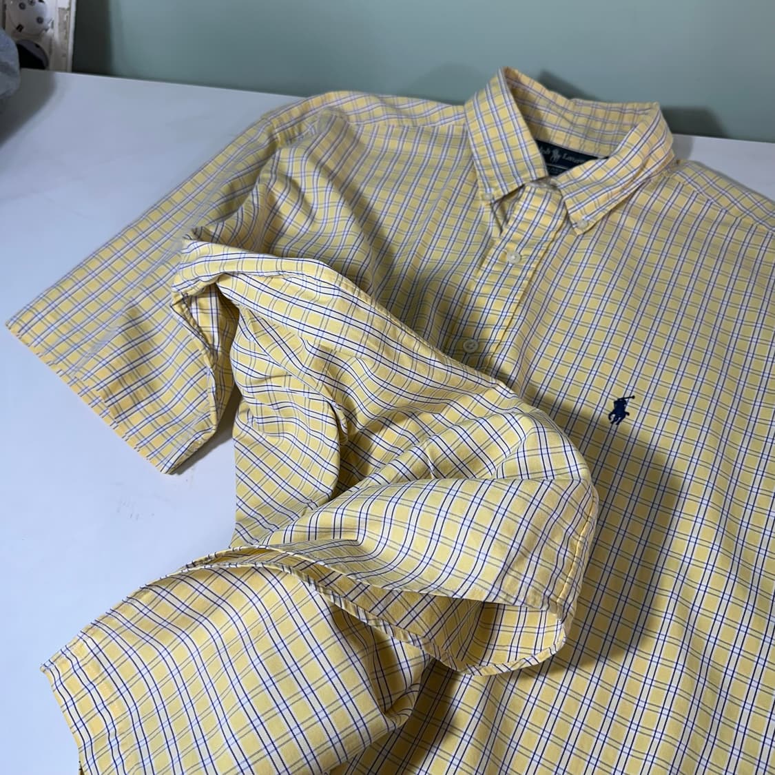 XL 폴로 랄프로렌 옐로우 오버핏 포니로고 체크 반팔셔츠 상품이미지4