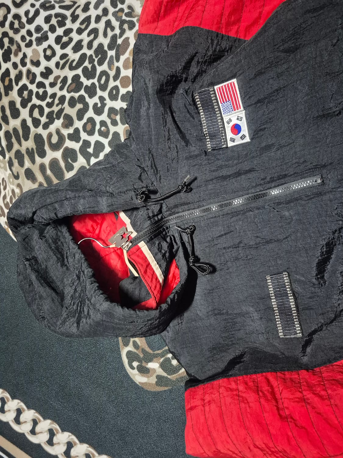 90's 스타터 X NHL 블랙 호크스 올드스쿨 하프집 아노락 XL 상품이미지3