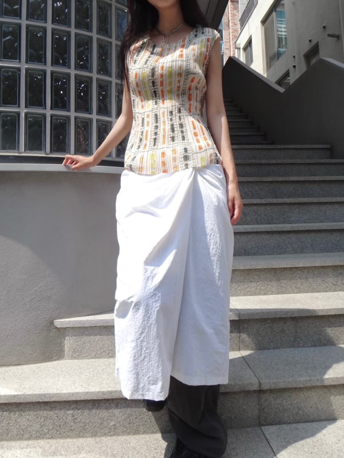 Brush art pleats / beige& green & orange 상품이미지5