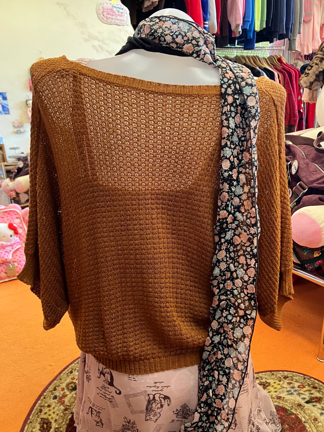 빈티지 초코 니트 리본 케이프 상품이미지4