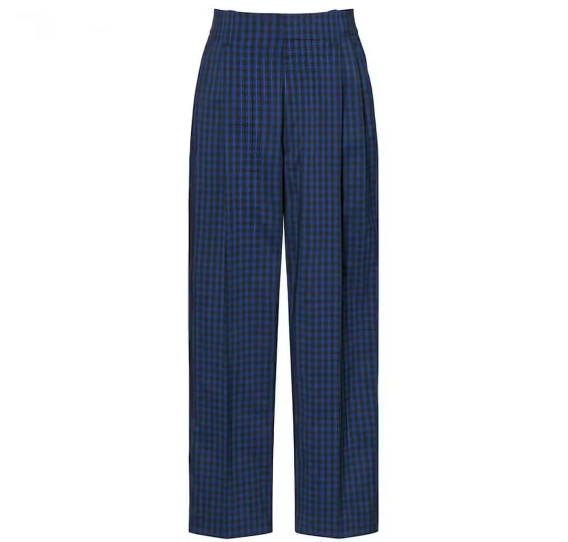 유니클로 x 마르니 와이드 핏 체크 턱 팬츠 블루 L 새제품 상품이미지1