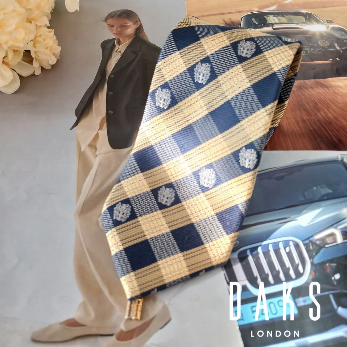 닥스 실크 혼방 옐로우 체크 패턴 넥타이 8.1cm A등급 A19430
 상품이미지1