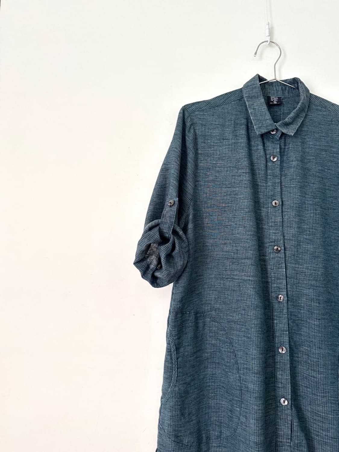 Check drop long shirt / teal 상품이미지3