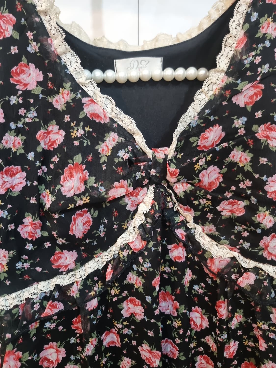 (디어리) 로즈 쉬폰 레이스 레이어드 원피스 상품이미지4