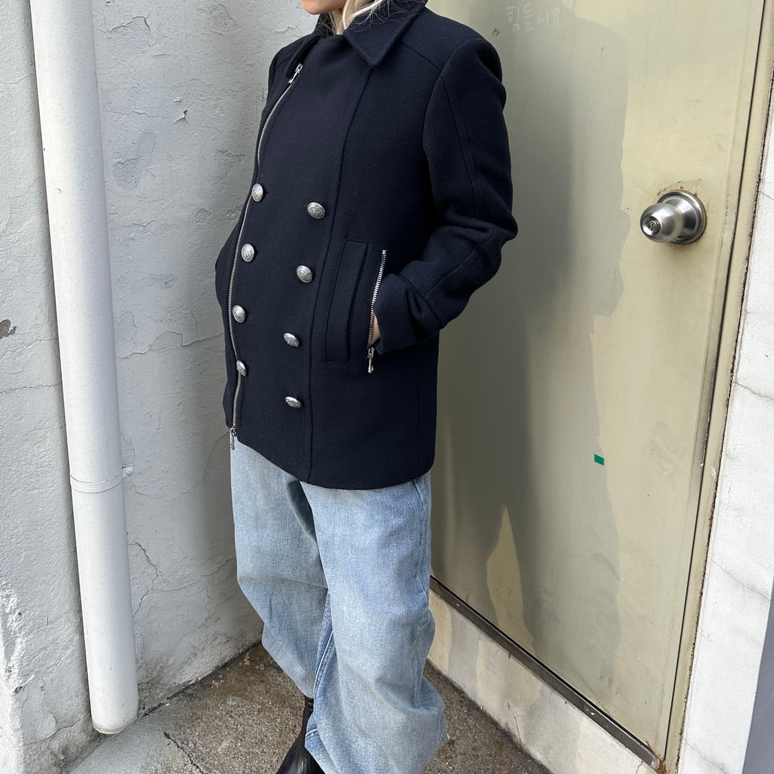 2000s 아카이브 발망 네이비 나폴레옹 봄 피코트 상품이미지5