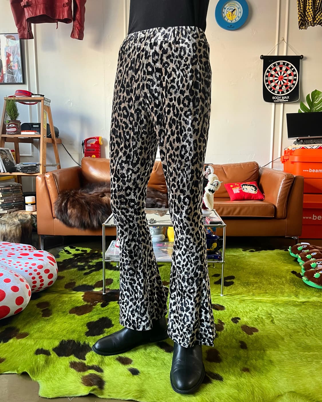 GYDA Leopard Pleats Velour Flare Pants 상품이미지2