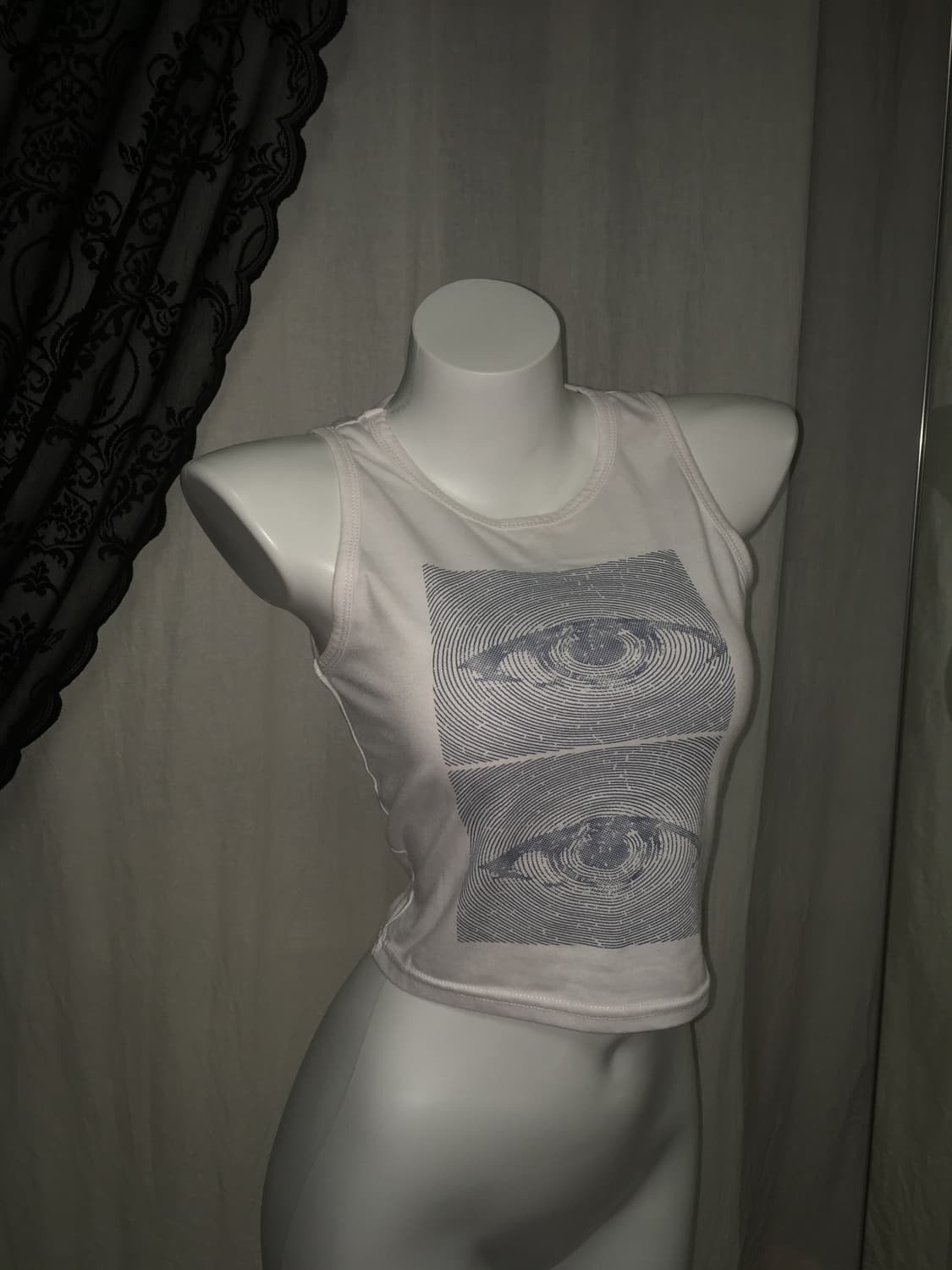 Vintage 눈 아이즈 프린팅 슬리브리스 크롭 티셔츠 상품이미지3