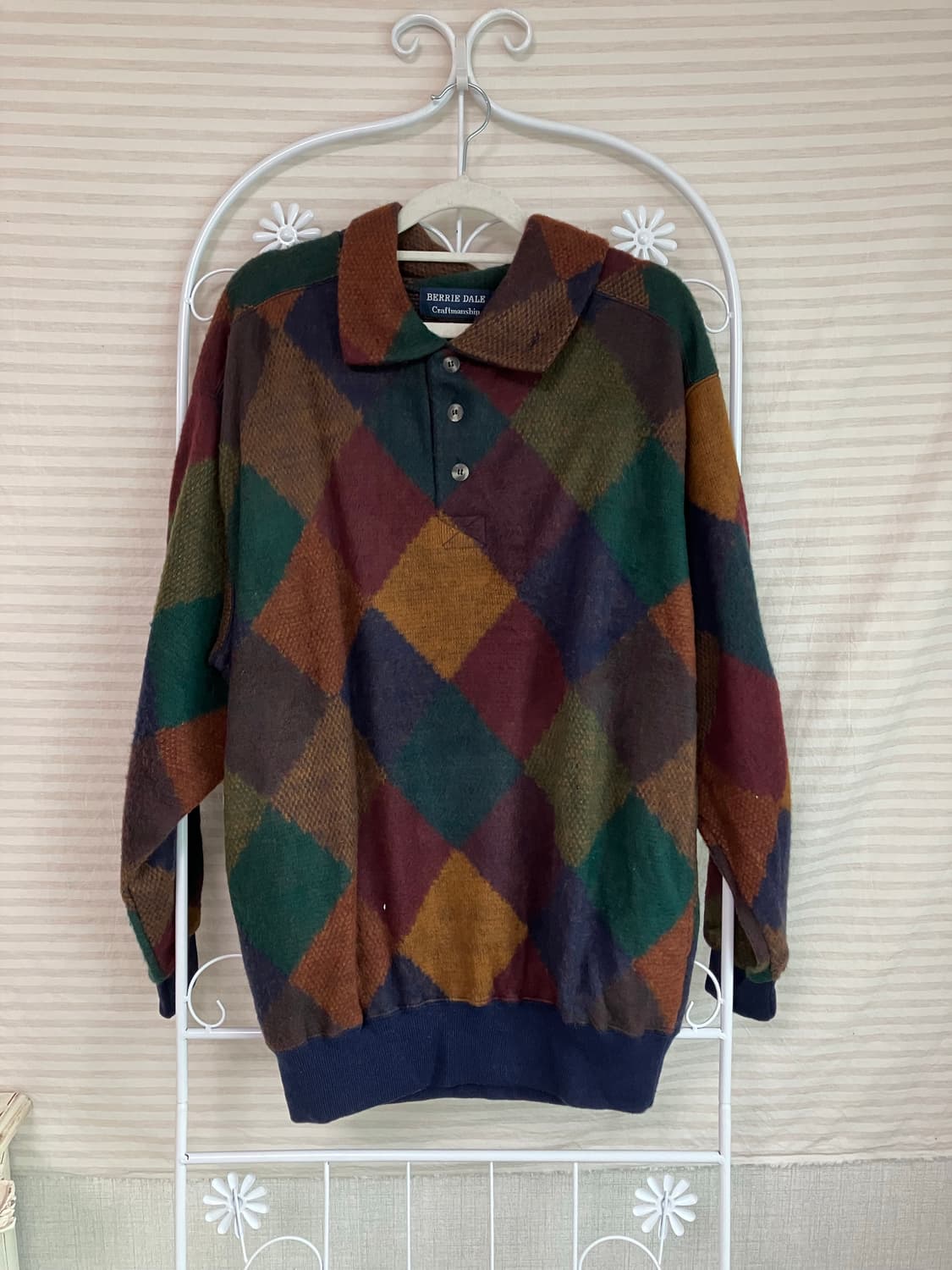 빈티지 퍼플 아가일 카라 니트 y2k 스트릿 갸루 펑키 일본빈티지575  상품이미지1