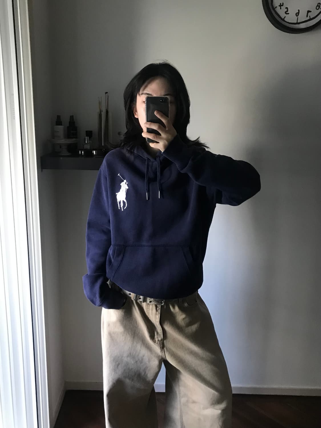 대장급 (주)두산 폴로 랄프로렌 00s 빅포니로고 네이비 써멀 후드티  상품이미지1