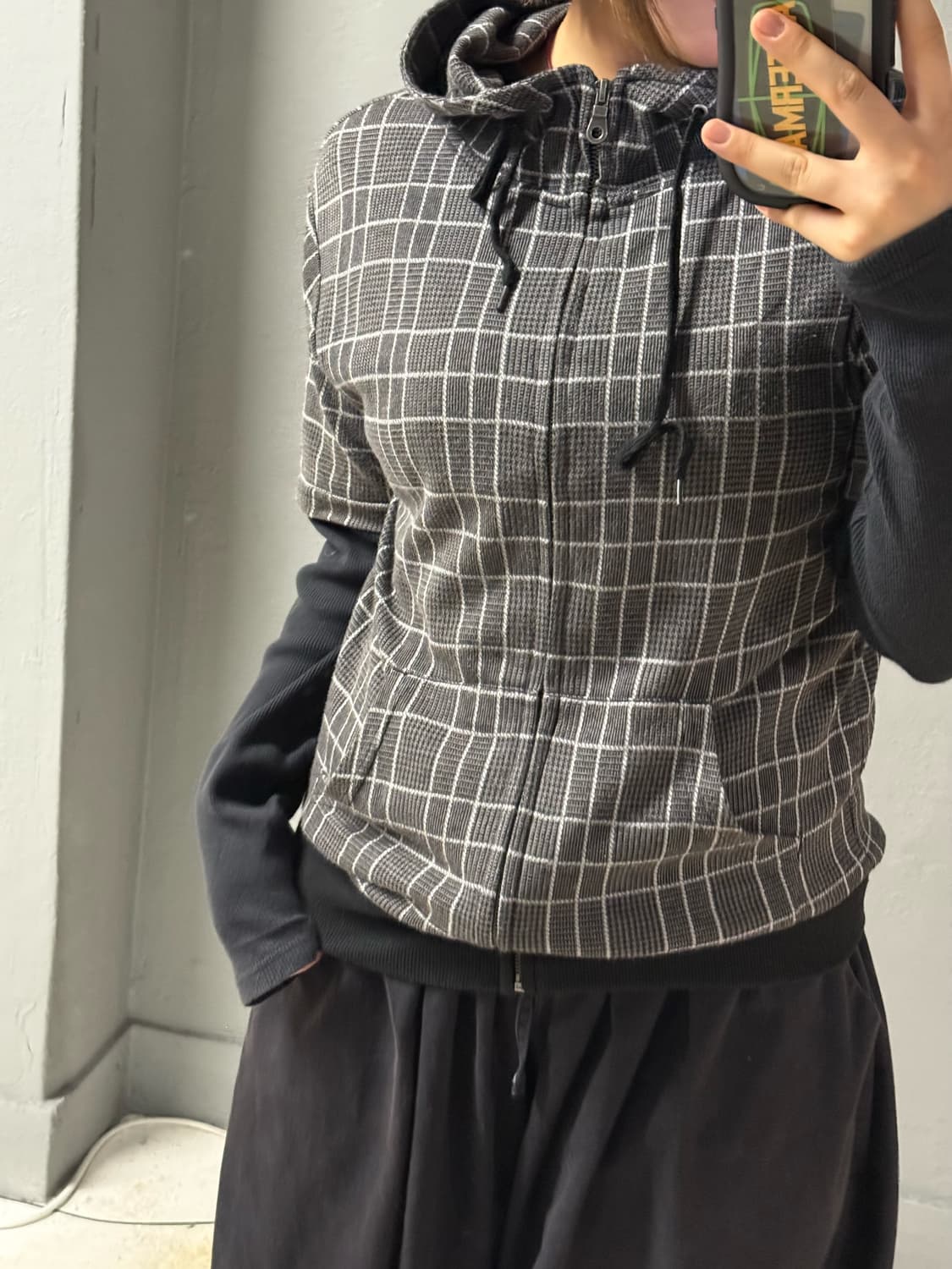 check pattern high-neck hood zip-up 상품이미지2