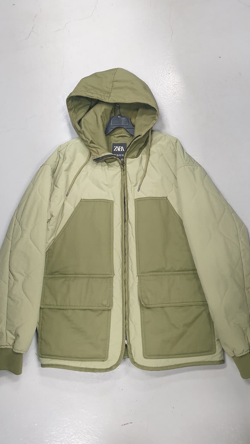 자라 후드 퀼팅 자켓 L 카키 상품이미지1