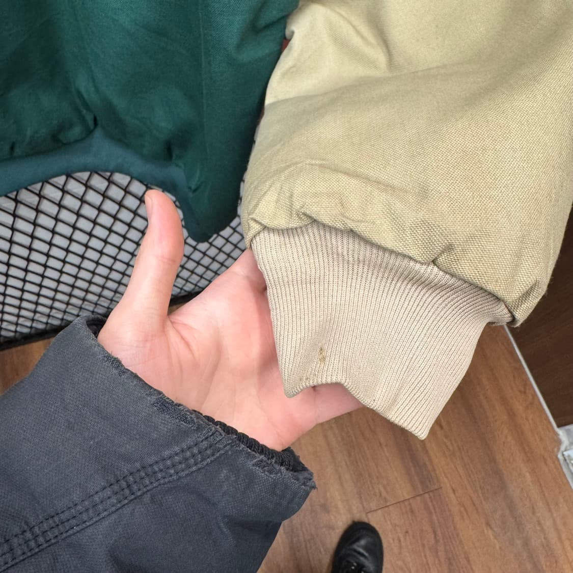 00s USA VINTAGE 코튼 워크 자켓 베이지 배색 딥그린 상품이미지8