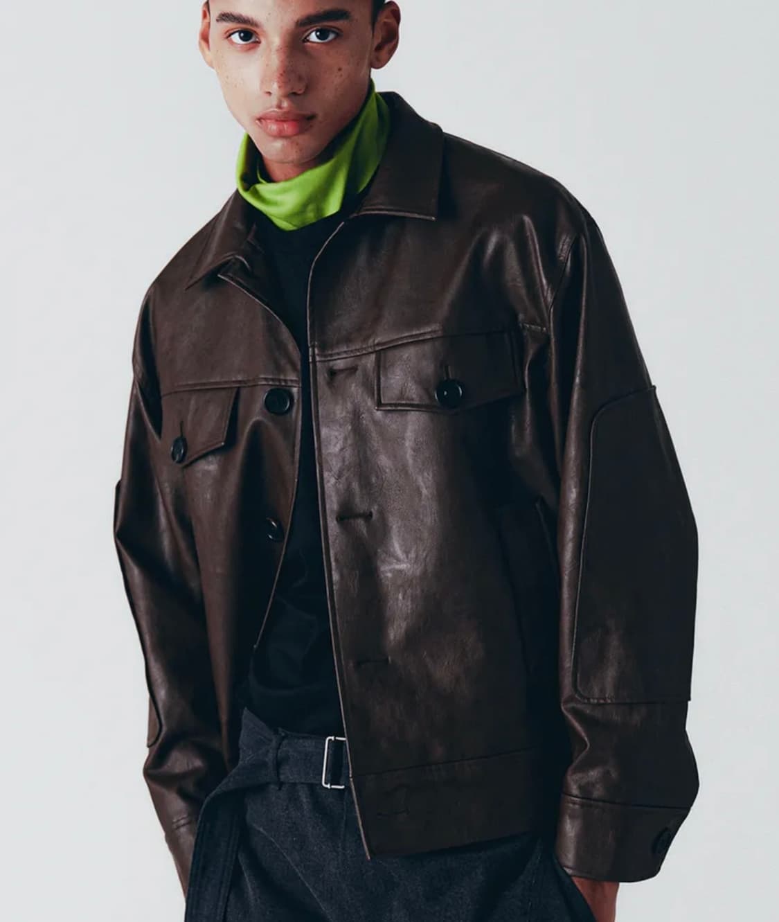 애니타임로릭 튤립 레더 자켓 브라운  상품이미지1