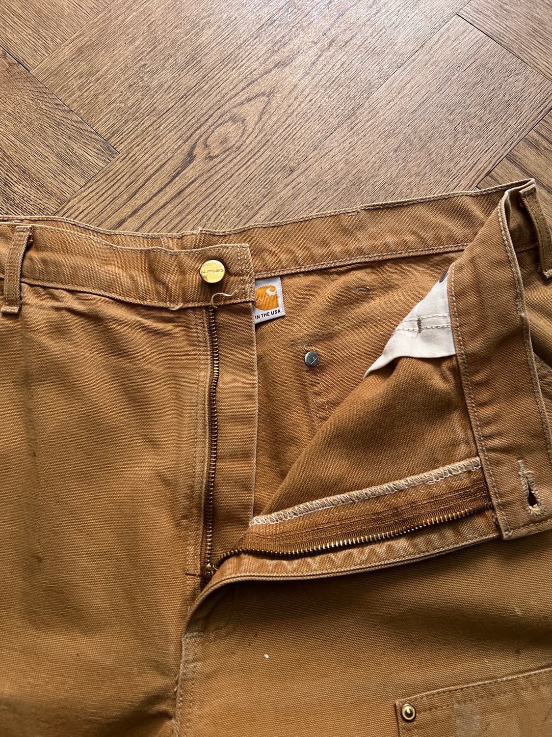 [38]칼하트 Made in USA 빈티지 페인팅 브라운 더블니 워크팬츠 상품이미지5