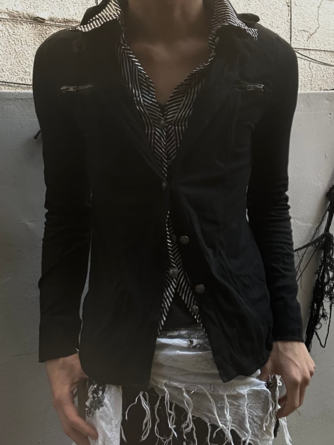 2000s 락시크 체크 레이어드 카라 집업 상품이미지3