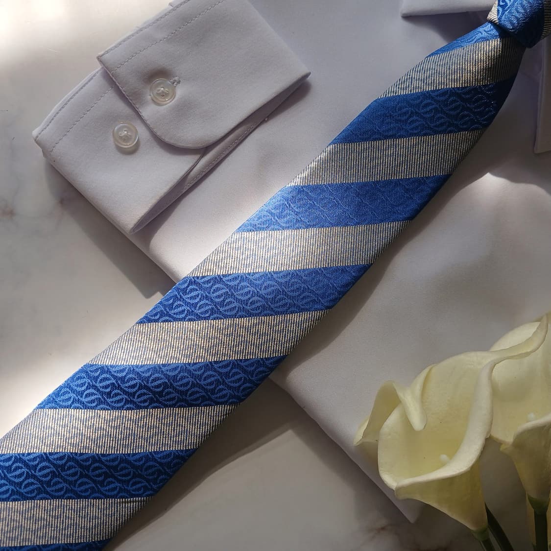 에스.티. 듀퐁 실크 블루 로고 패턴 넥타이 8cm S~A+등급 E823 상품이미지5