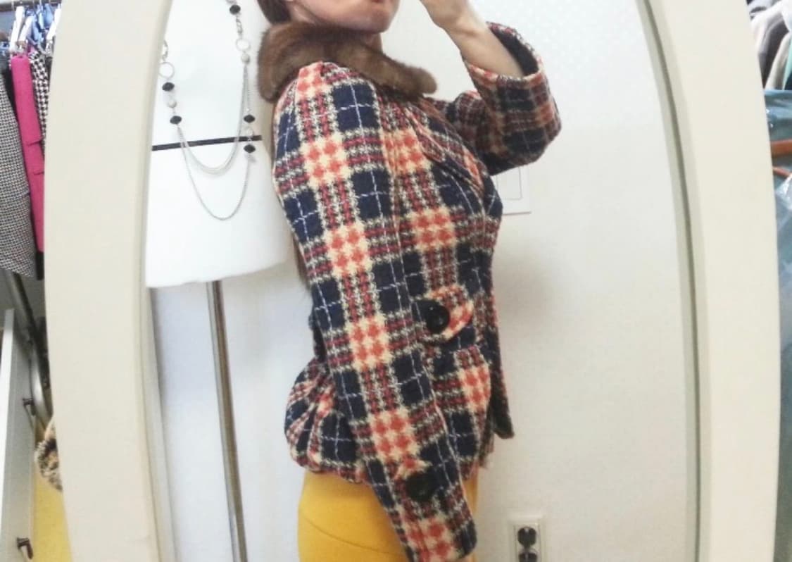 55ㅡ천연밍크 카라 뒷리본 장식 더블자켓/새거수준 상품이미지2