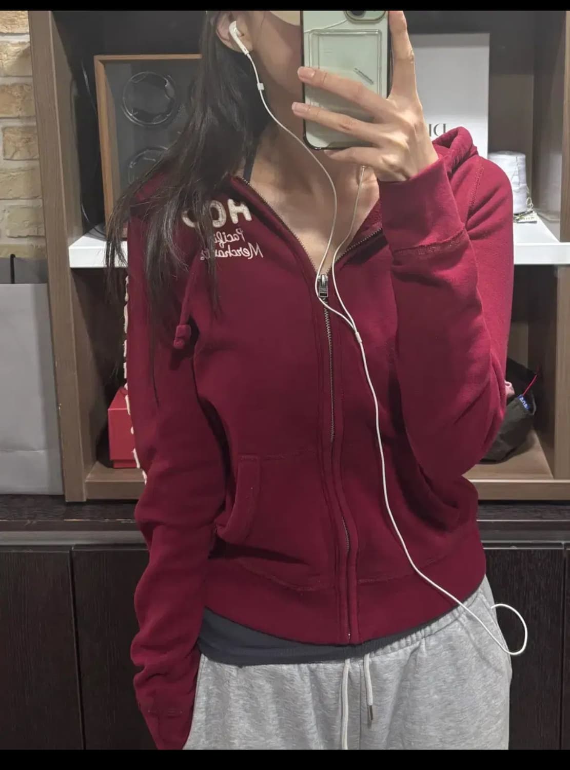 홀리스터 후드집업,버건디,S 상품이미지3