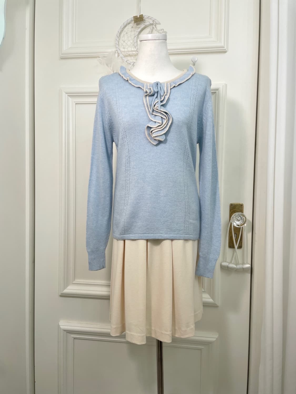 sky-blue melange ruffle ivory point knit 상품이미지2