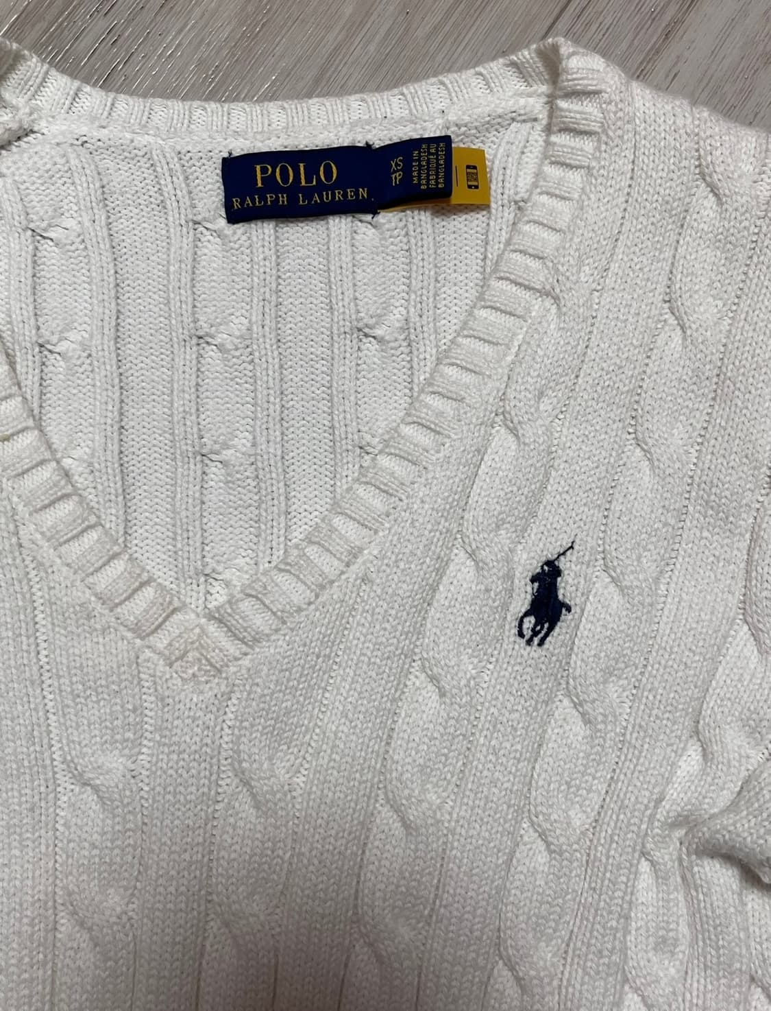 폴로 랄프로렌 화이트 꽈배기 케이블 우먼 브이넥 니트 상품이미지3