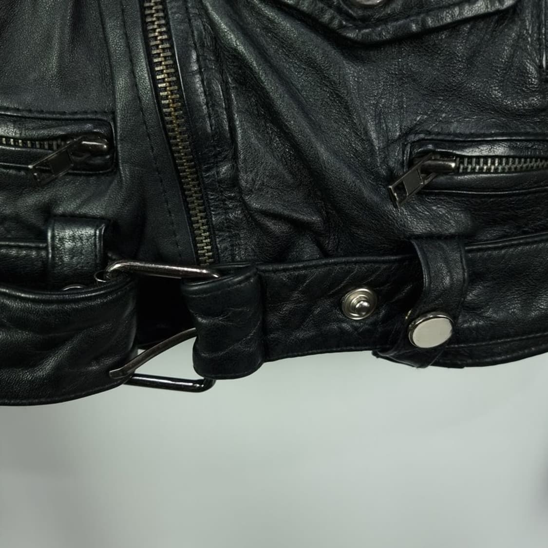 [빈티지] 리얼 램스킨 양가죽 고딕 사선 라이더 가죽 자켓 M18718 상품이미지7