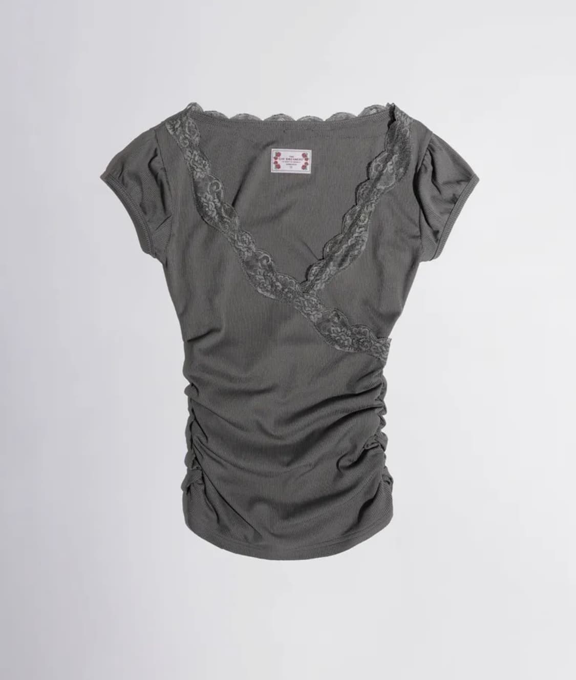 스컬프터 레이스 티 Lace Trim Wrap Tee Charcoal 상품이미지1