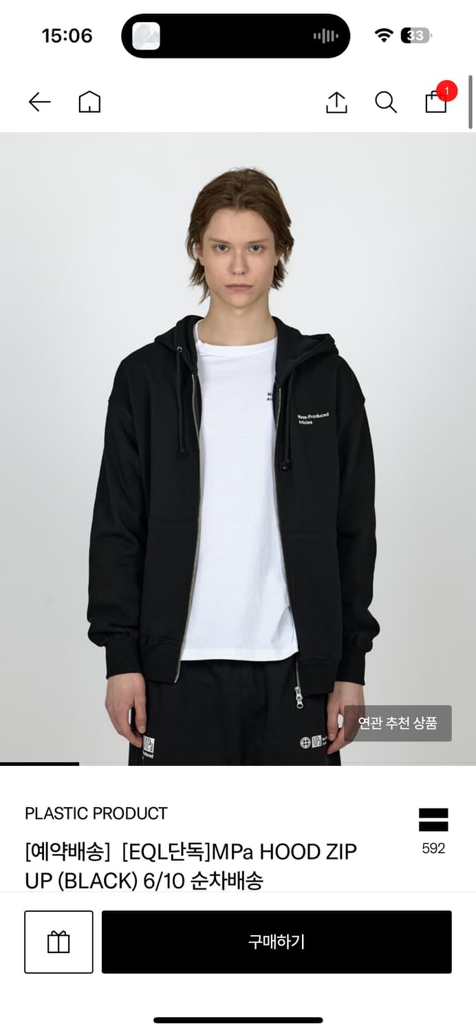 플라스틱프로덕트 후드집업 블랙 xs 상품이미지1