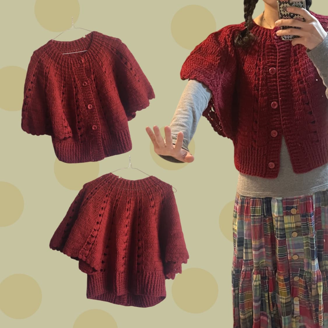 빨간망토 차차! 빈티지 레드 니트 케이프 가디건 상품이미지1