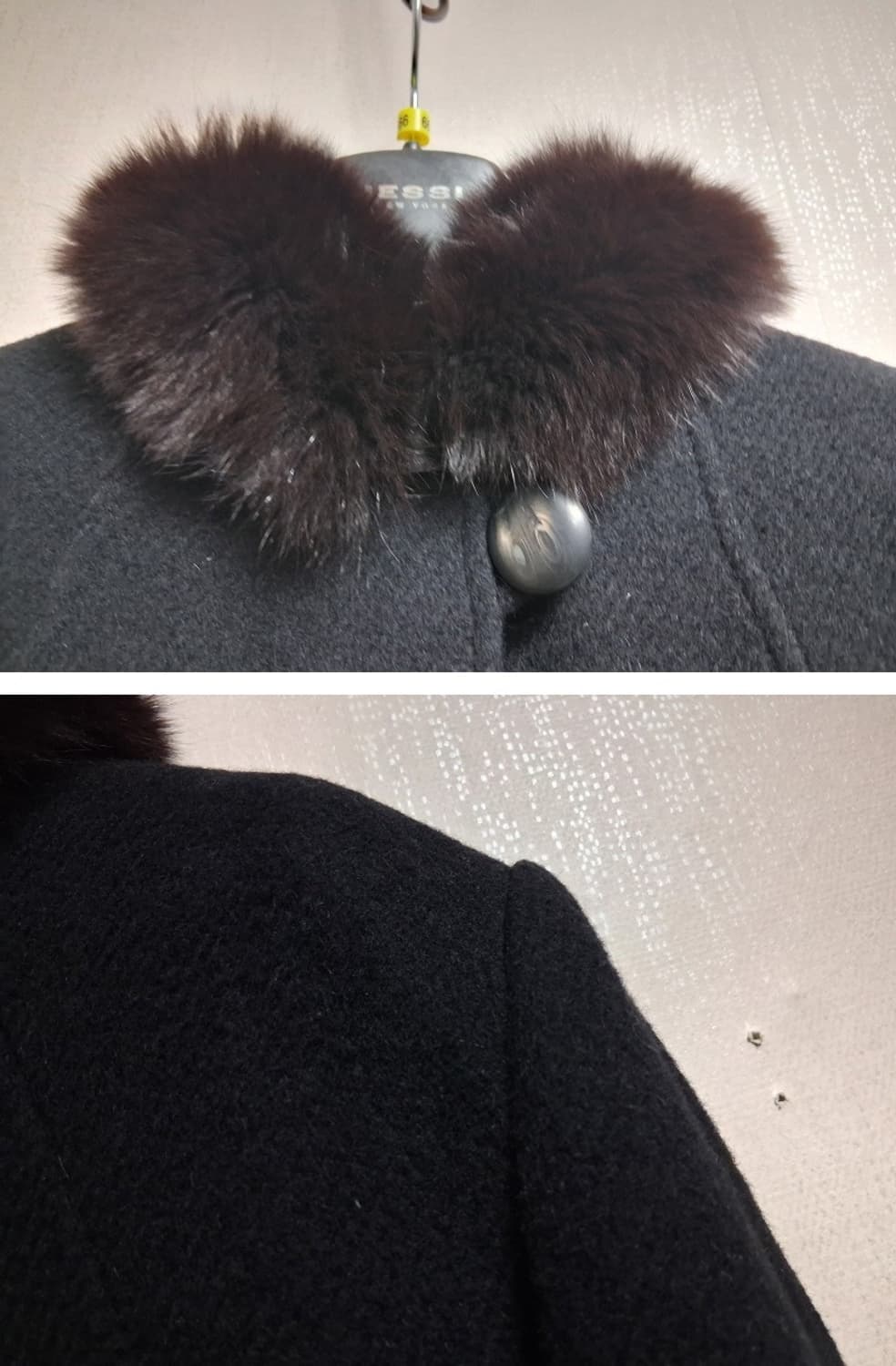 LOVE MODAC 레트로 블랙울모직 롱코트  폭스카라트리밍 볼륨소매밑단 상품이미지5