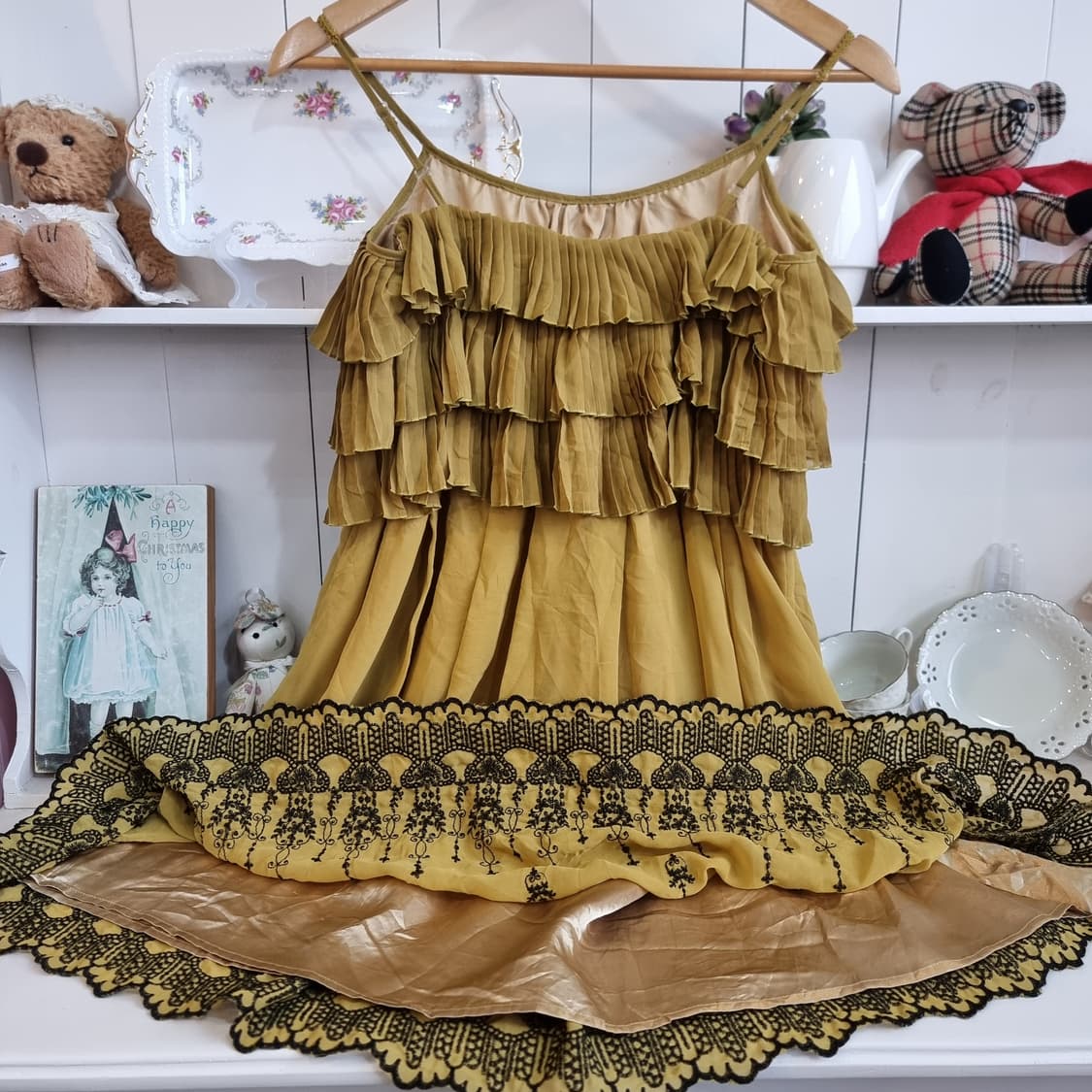 axes femme, 액시스 팜 머스터드 골드 프릴 맥시 원피스 상품이미지5