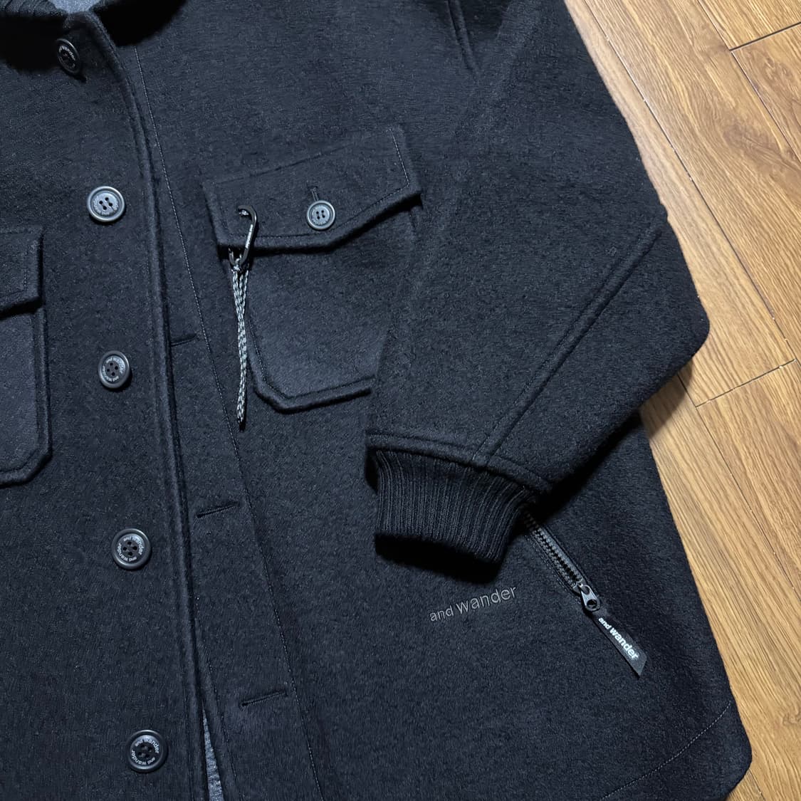 [L/XL] 앤드원더 울 쉐기 롱 자켓 블랙 상품이미지2