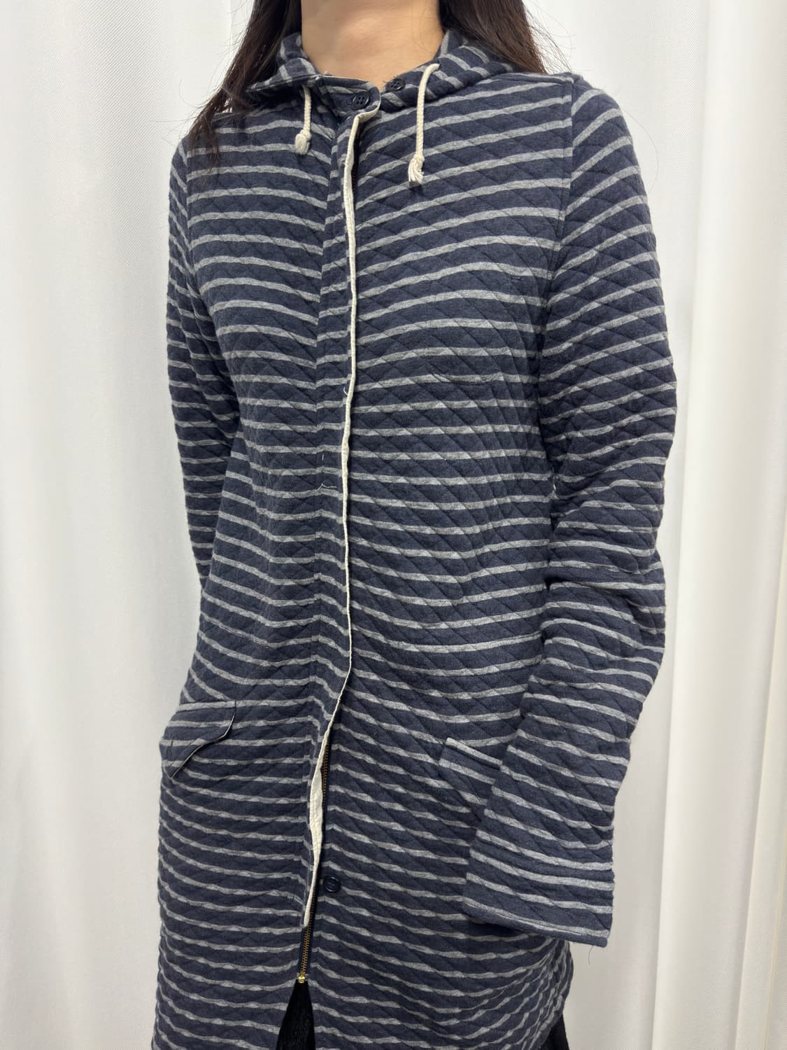 stripe hood long coat 상품이미지5