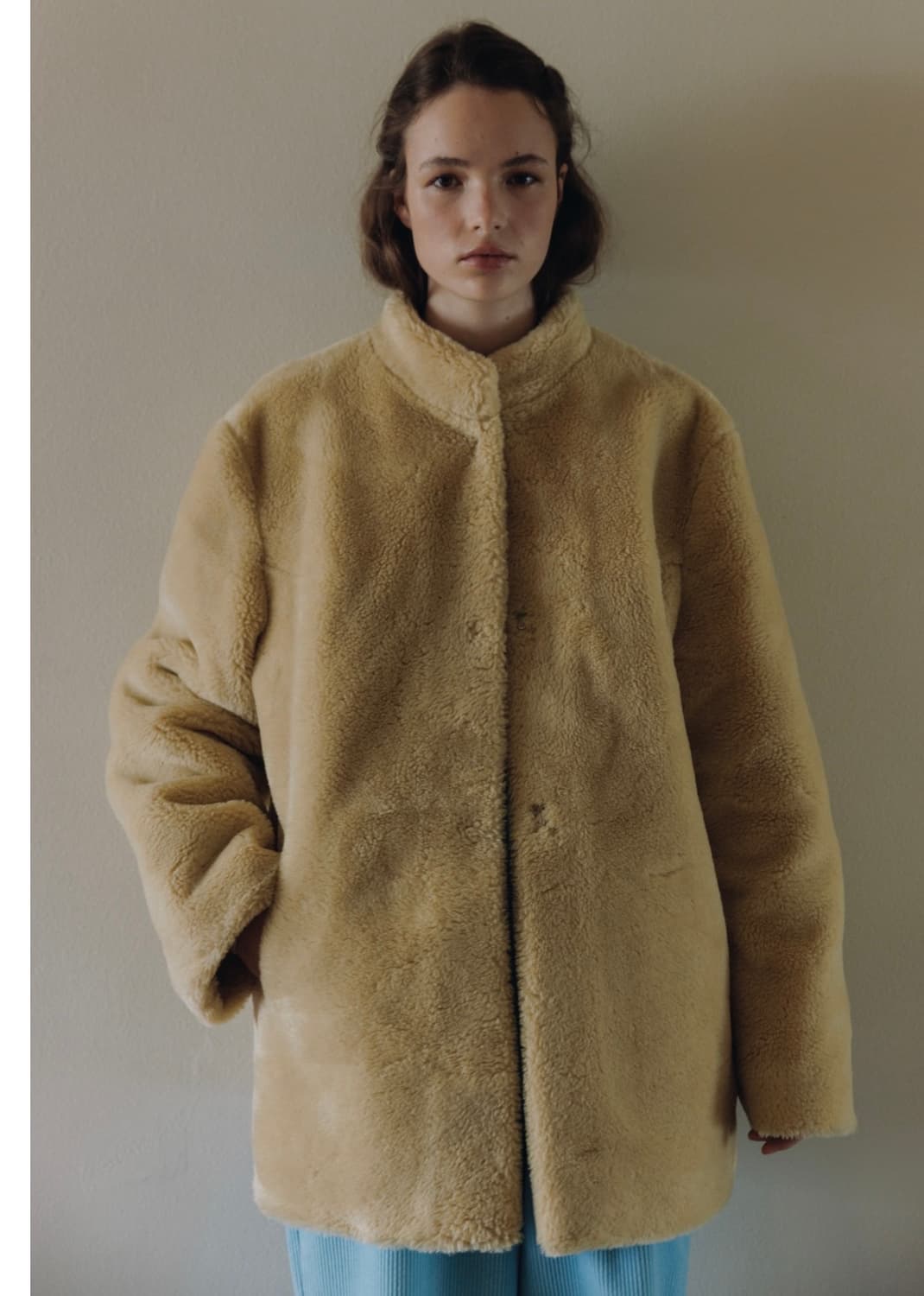 새상품)파르벵 farven 울 쉐어링 퍼 하프 자켓 코트 상품이미지1