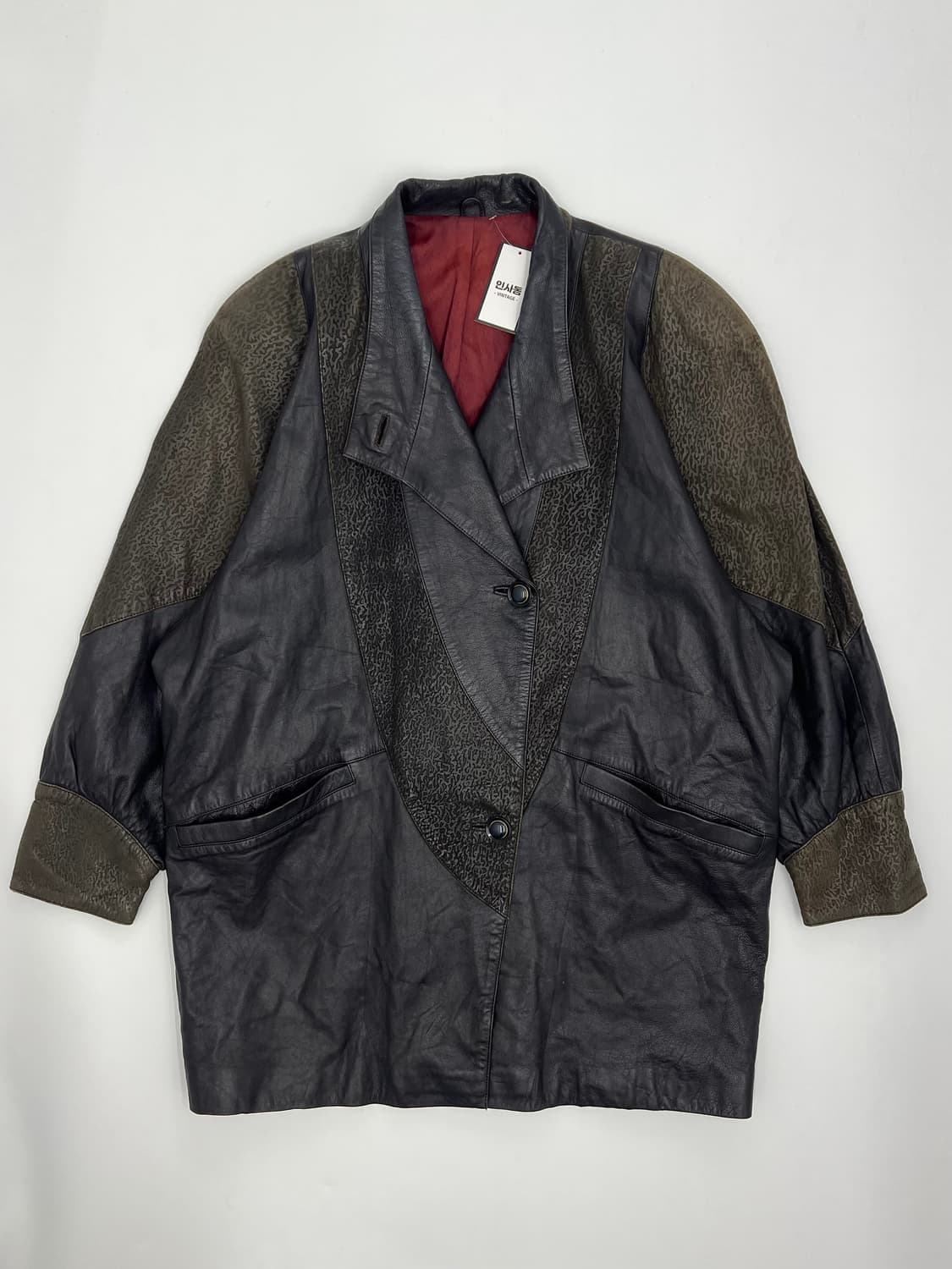 빈티지 배색 디테일 레더 7부자켓 상품이미지1