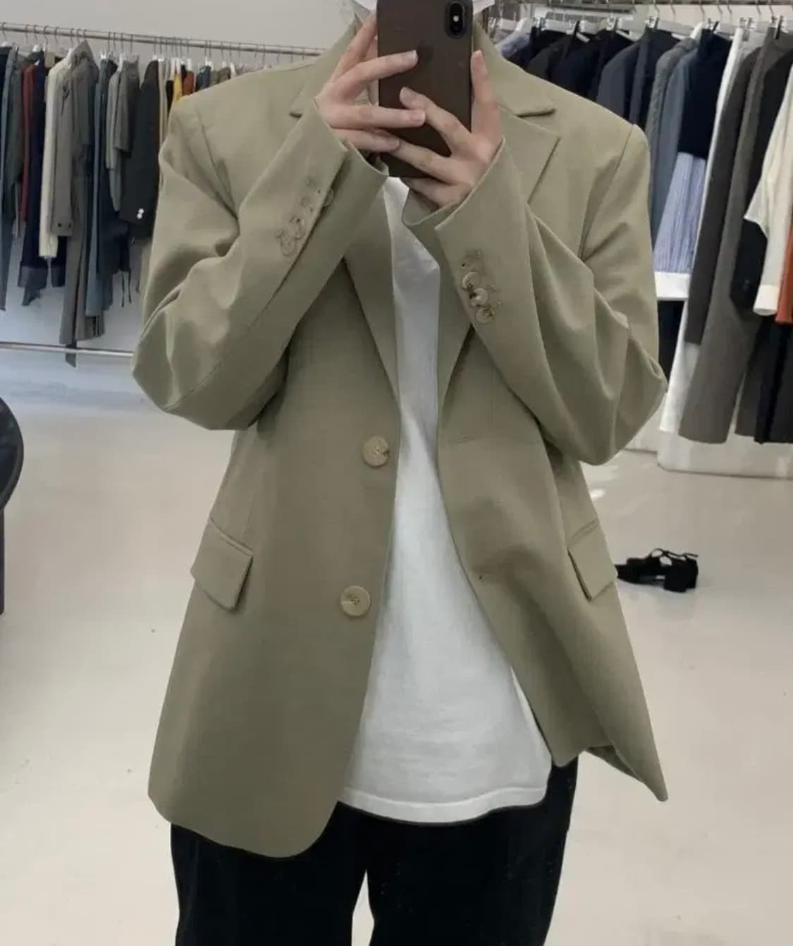 올리브카키색 블레이저 오버핏 자켓 상품이미지1