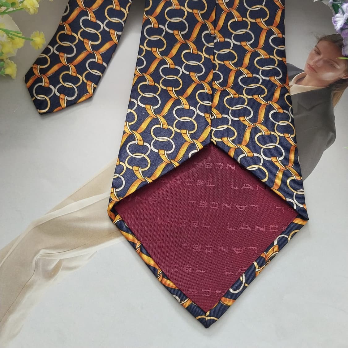 란셀 실크 네이비 체인 패턴 넥타이 9.9cm A+등급 K1383
 상품이미지8