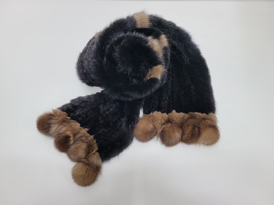 천연 밍크 머플러 / 총장 170 블랙+브라운 상품이미지1