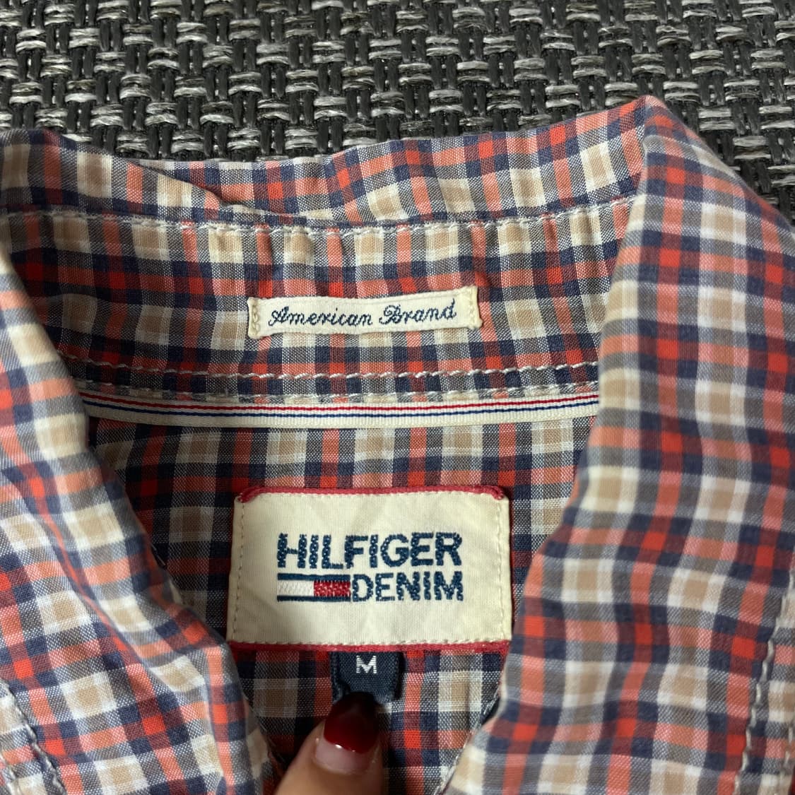 타미힐피거 레드 네이비 체크 긴팔 셔츠 M  상품이미지4