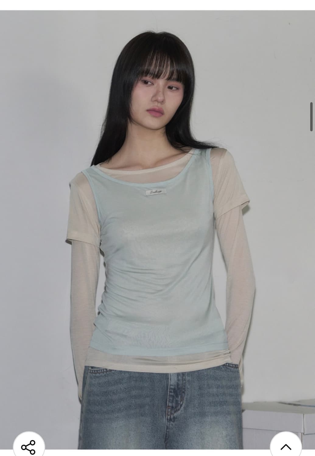 (F) 레더리 투톤 슬리브리스 레이어드 롱슬리브 [SAGE BLUE] 상품이미지1