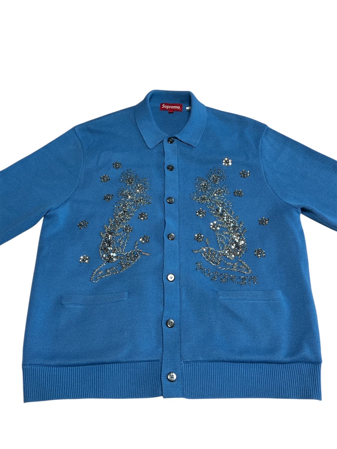 [M] 슈프림 비디드 아플리케 가디건 블루 상품이미지1