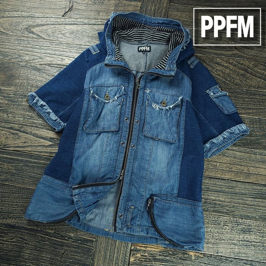 [PPFM 피피에프엠] 하프 슬리브 슬림핏 후드 집업 데님 M20965 상품이미지1