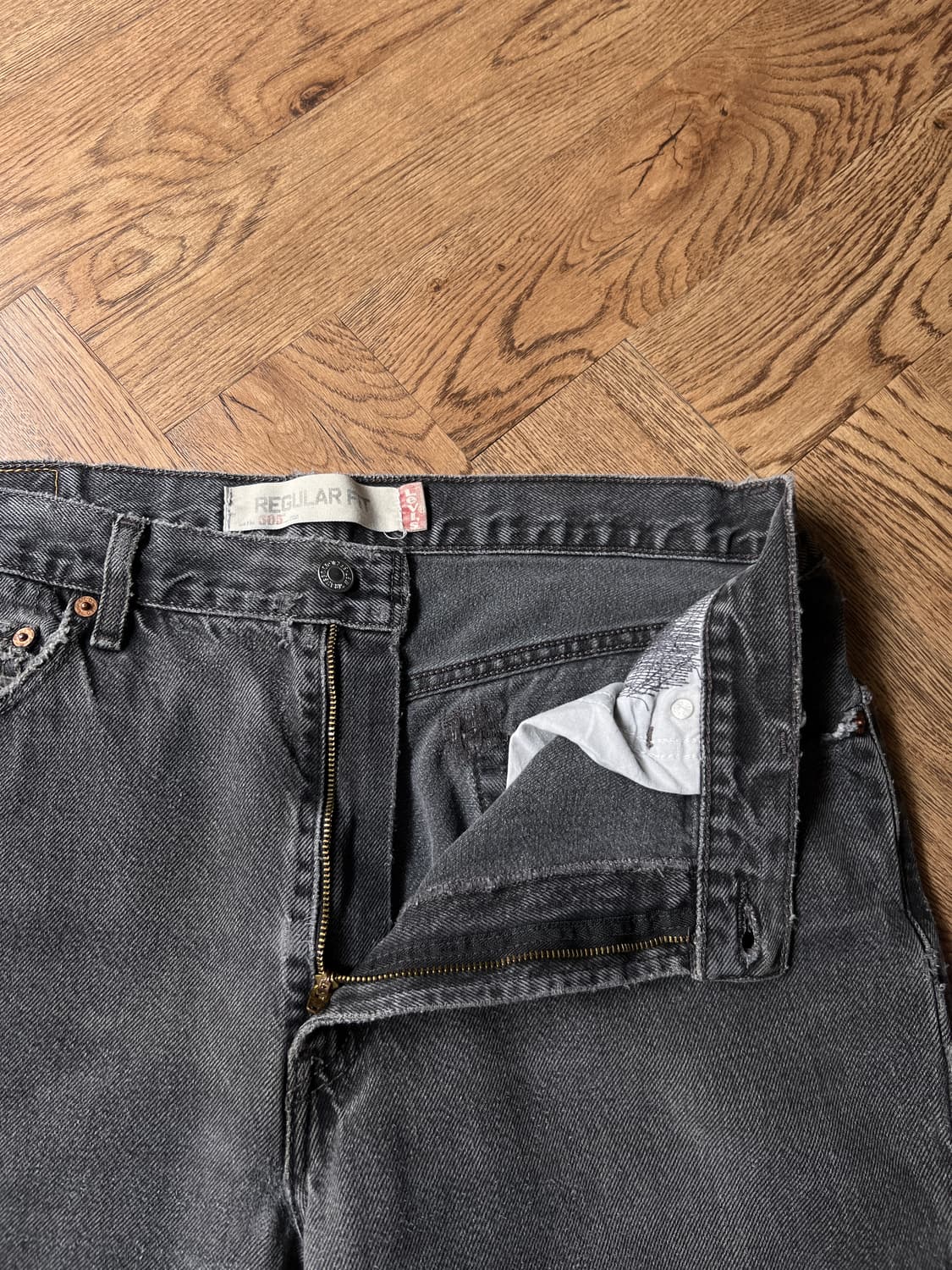 [36]00's 리바이스 505 멕시코제 빈티지 워싱 흑청 데님 팬츠 상품이미지3