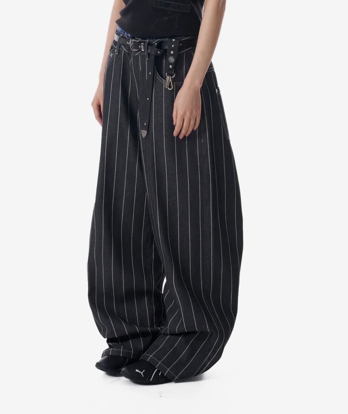 aakam Striped Cinch Back Denim Pants (Bl 상품이미지2