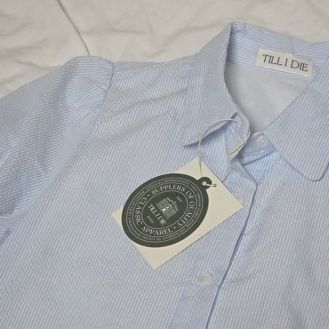 택달린새상품) 틸아이다이 스트라이프 시어서커 원피스 블루 하늘색 스트링  상품이미지8